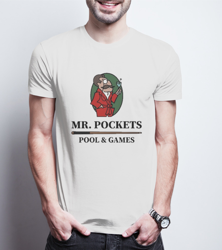 Mr. Pockets Pool And Games Iconic Gentleman With Martini And Cue T-Shirt
