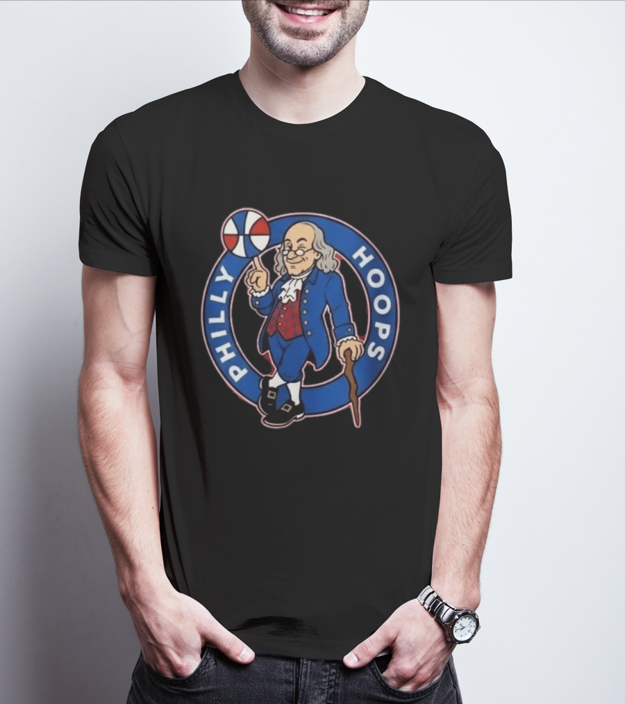 Ben Franklin Philly Hoops Basketball Icon With Dribbling Ball T-Shirt