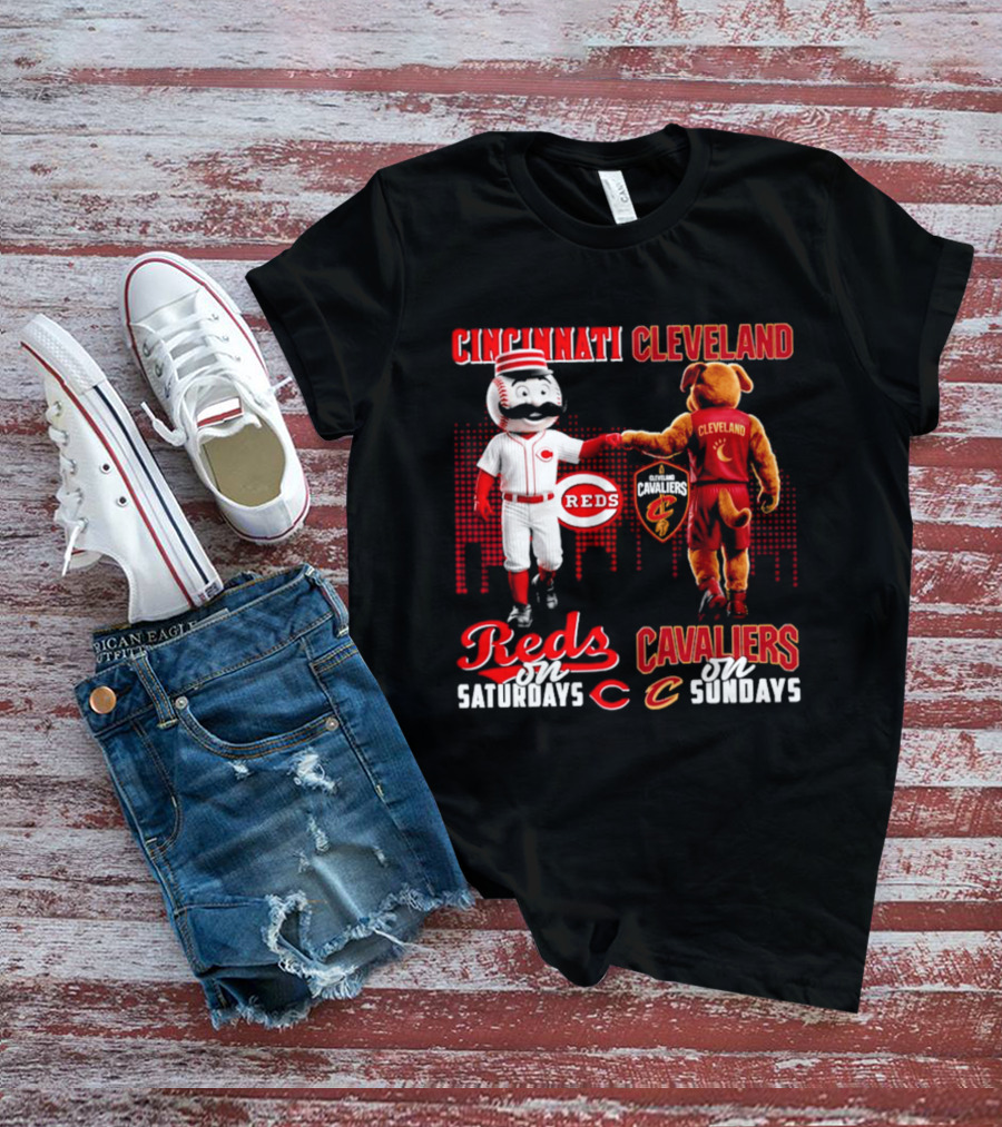 Cincinnati Reds Saturdays Vs Cleveland Cavaliers Sundays Skyline T-Shirt