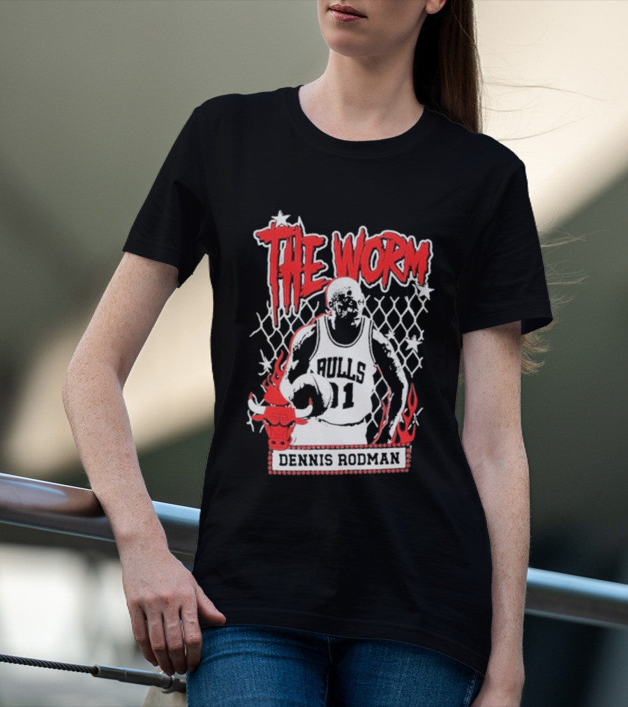 The Worm Dennis Rodman Bulls 91 Mitchell Ness NBA Street Player Chicago T-Shirt