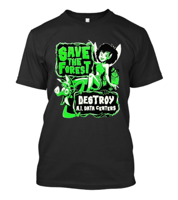 Save The Forest Destroy A.I. Data Centers Cartoon Fairy And Boar T-Shirt