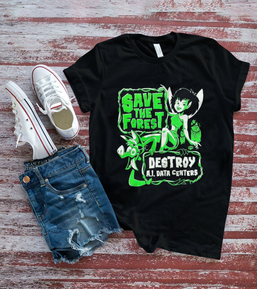 Save The Forest Destroy A.I. Data Centers Cartoon Fairy And Boar T-Shirt