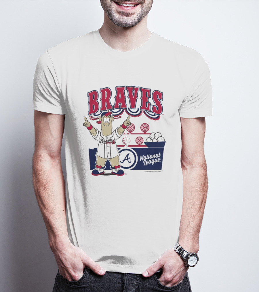 Atlanta Braves Mitchell & Ness Cream Step Back Up Cartoon Character National League T-Shirt