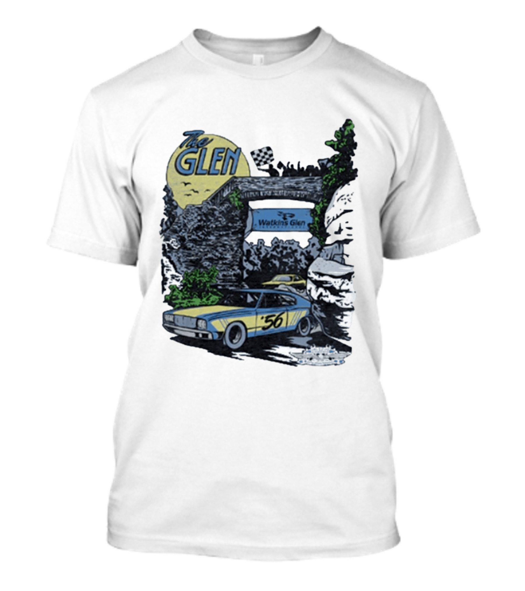 The Glen Watkins Glen International Checkered Flag Racecar 56 Archway Scenic T-Shirt