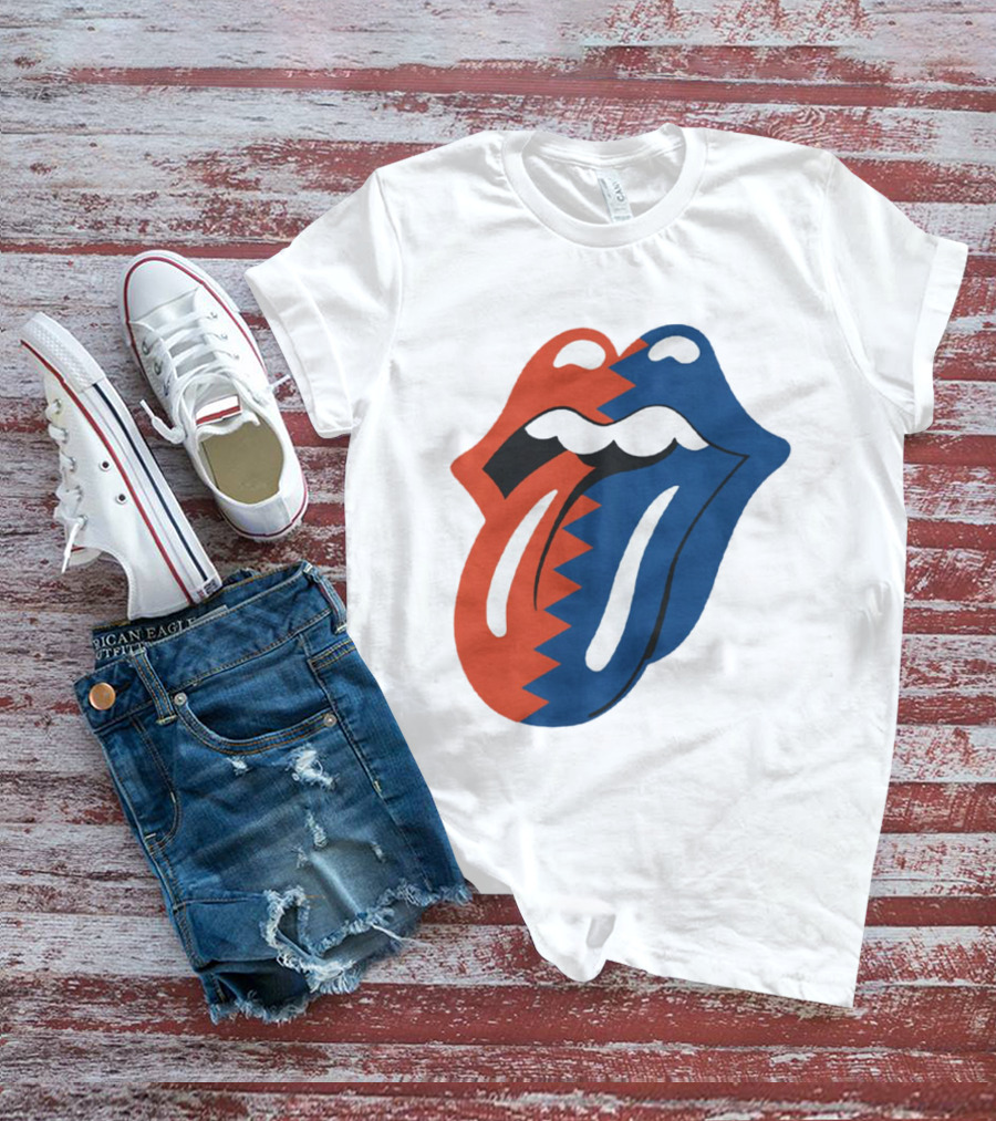 Rolling Stones Big Mouth Tongue Rare Red Blue Contrast T-Shirt