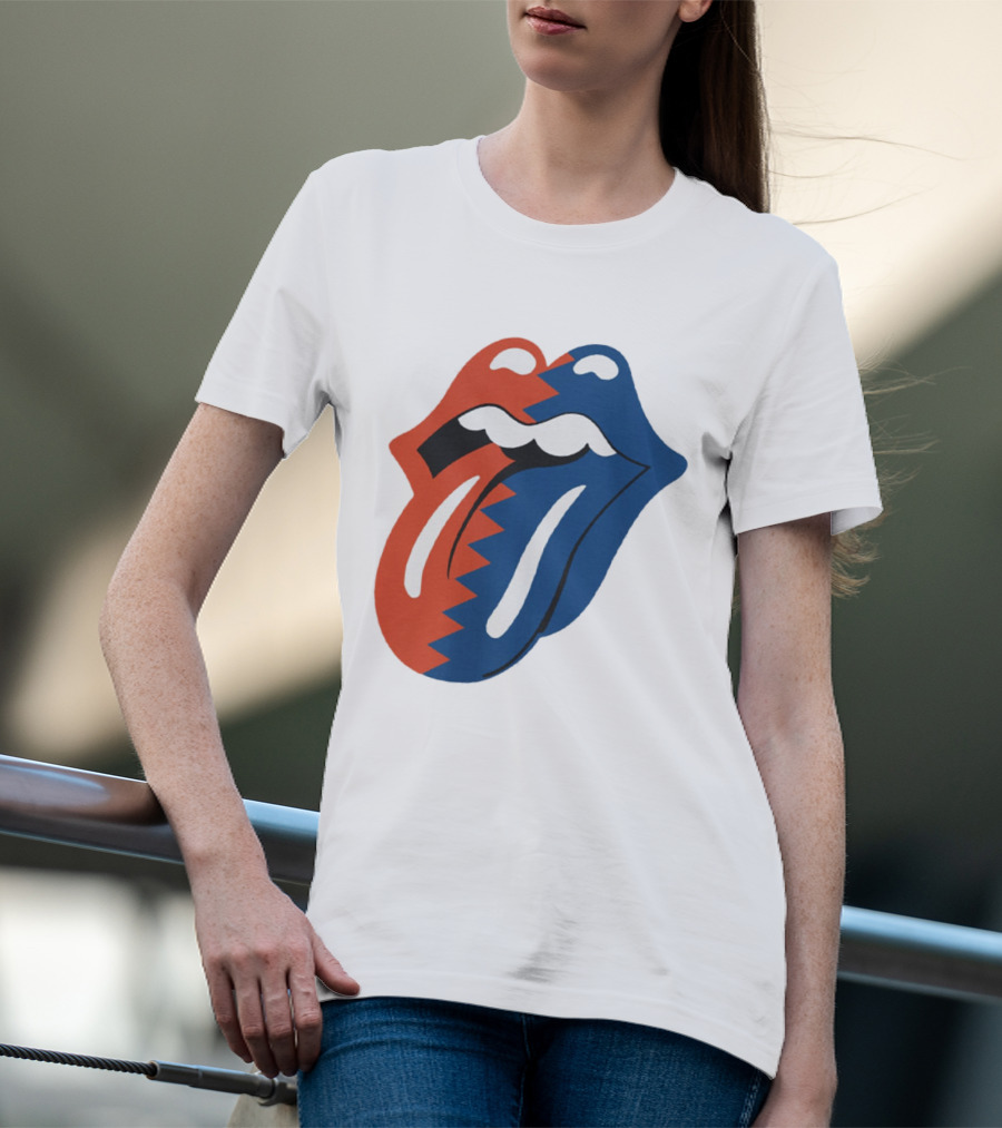 Rolling Stones Big Mouth Tongue Rare Red Blue Contrast T-Shirt