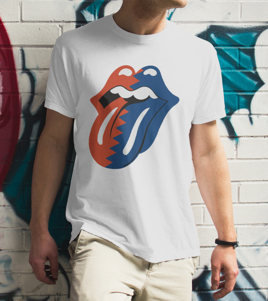 Rolling Stones Big Mouth Tongue Rare Red Blue Contrast T-Shirt