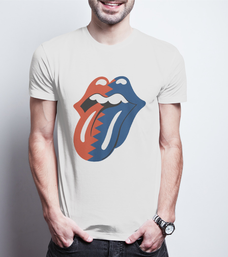 Rolling Stones Big Mouth Tongue Rare Red Blue Contrast T-Shirt