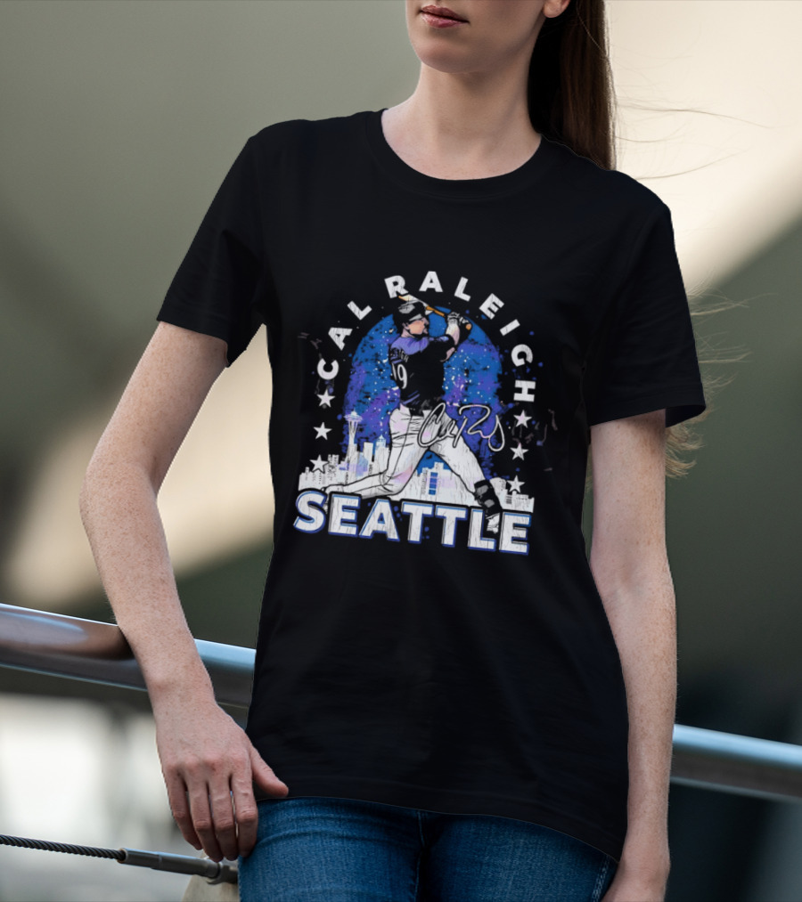 Cal Raleigh Seattle Baseball Skyline Stars T-Shirt