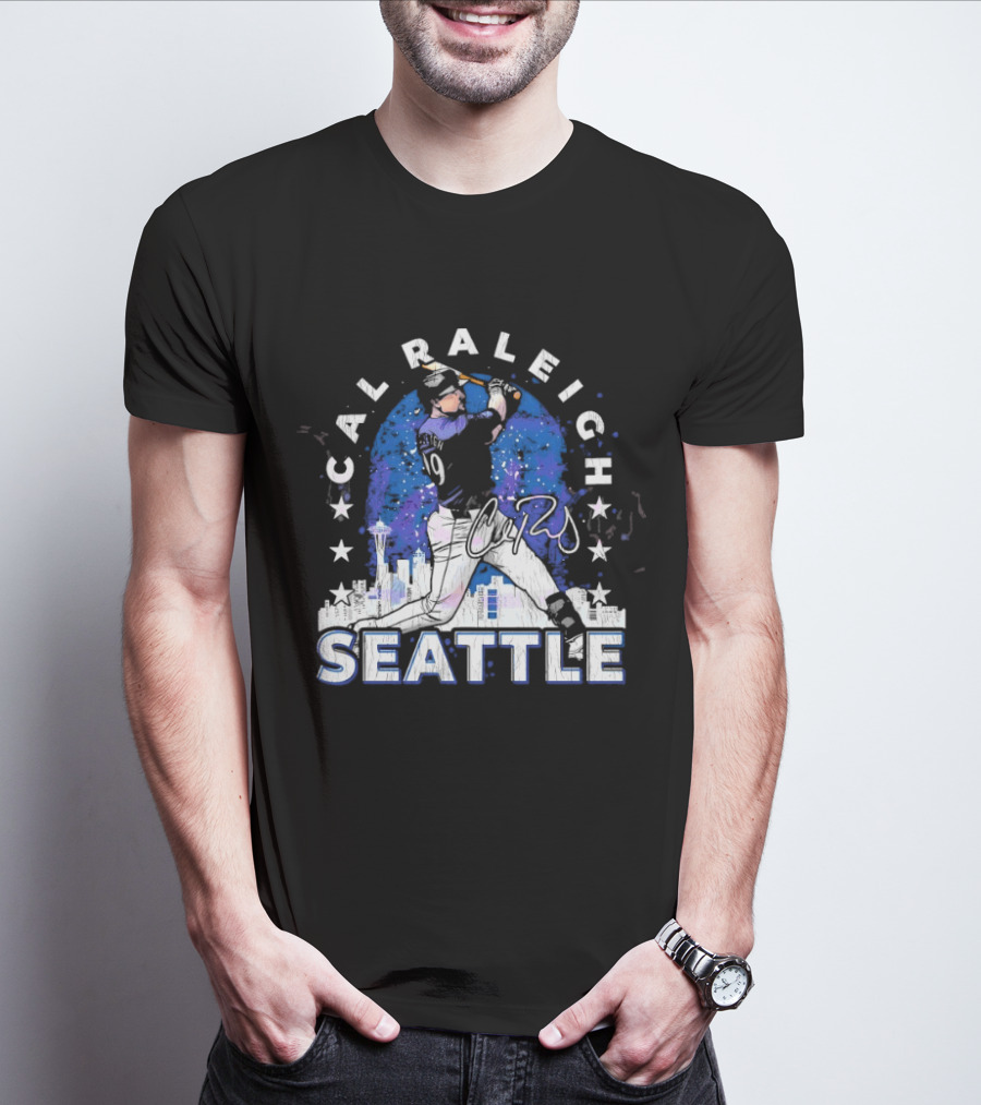 Cal Raleigh Seattle Baseball Skyline Stars T-Shirt
