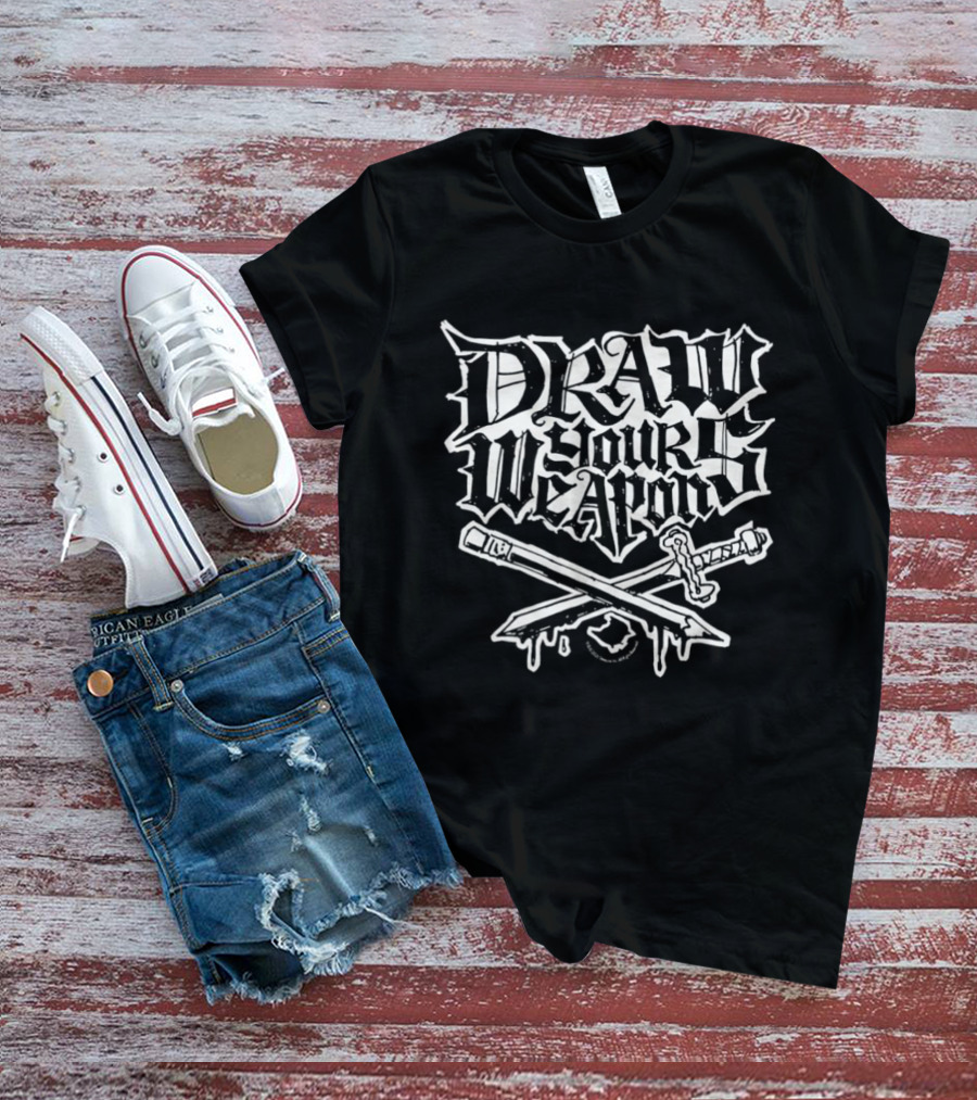 Draw Your Weapons Pen And Sword Crossed Dripping Ink T-Shirt