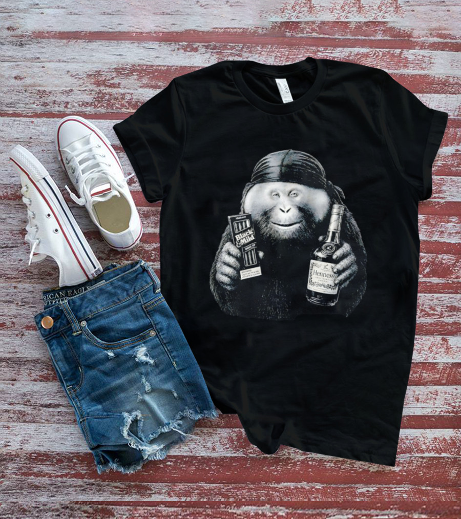 Gorilla Holding Black And Mild With Hennessy Bottle Combination T-Shirt