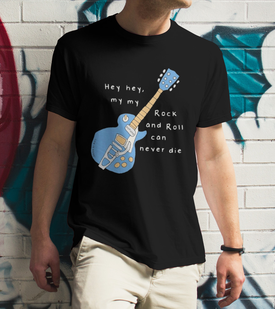 Hey Hey My My Rock And Roll Can Never Die Blue Guitar T-Shirt