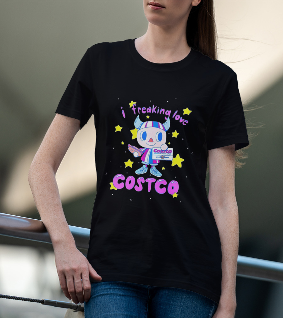 I Freaking Love Costco Cute Cartoon Character Holding Membership Card T-Shirt