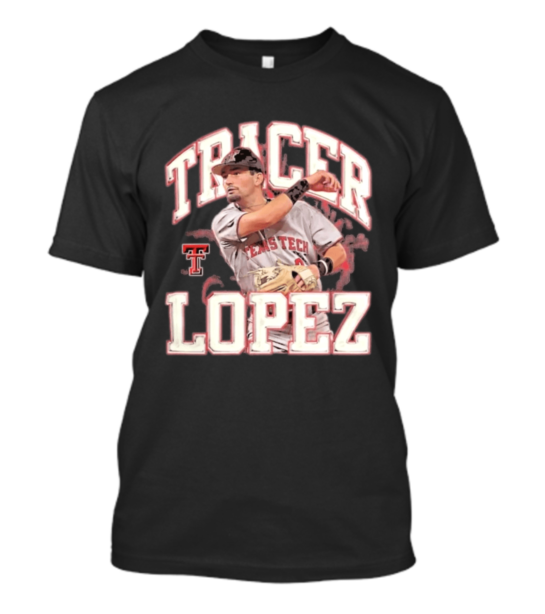 Texas Tech Tracer Lopez Baseball NCAA Collage T-Shirt