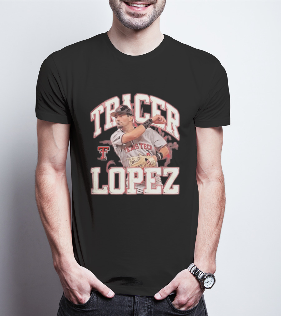 Texas Tech Tracer Lopez Baseball NCAA Collage T-Shirt