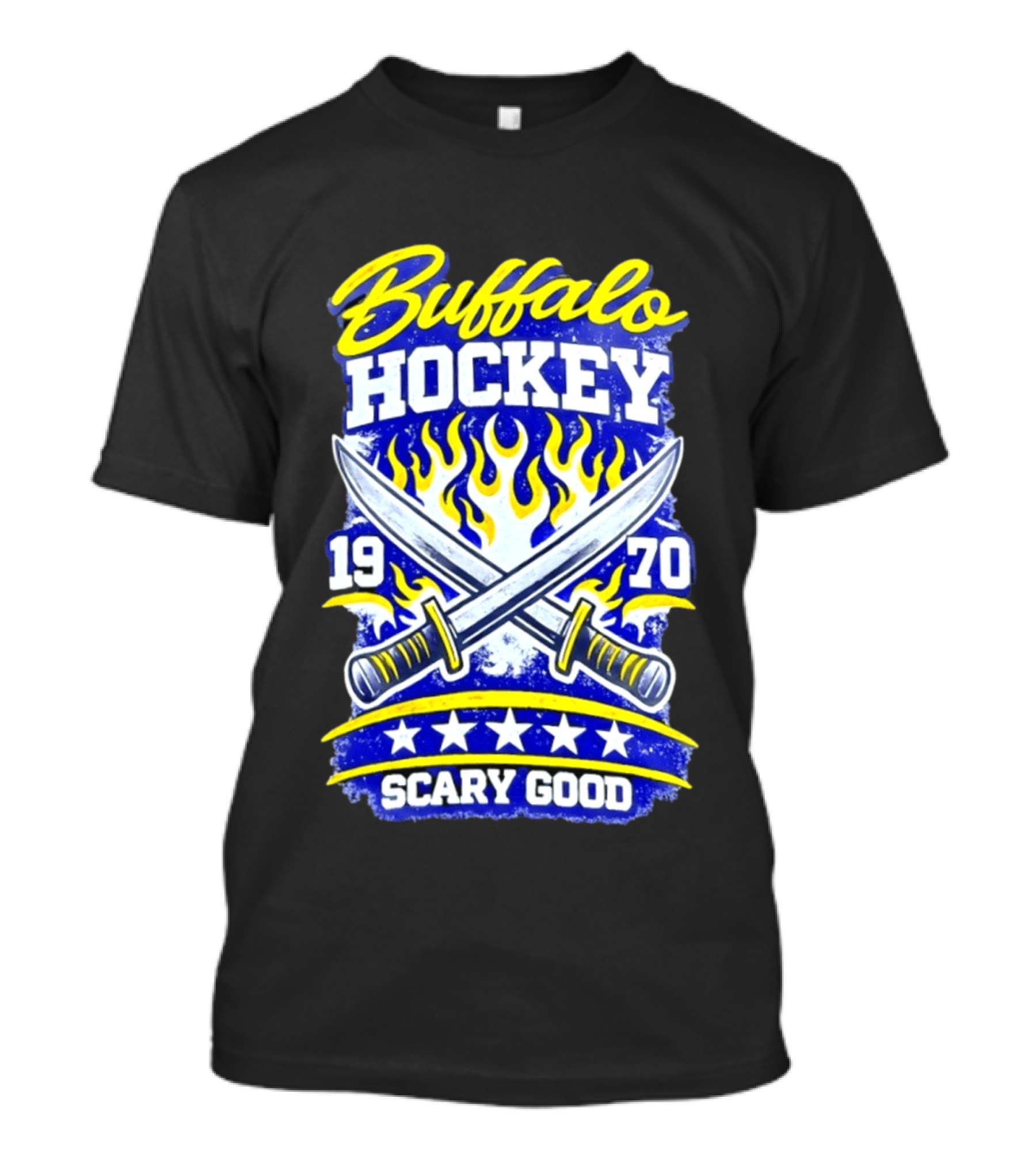 Buffalo Hockey 1970 Scary Good Crossed Swords Flames T-Shirt