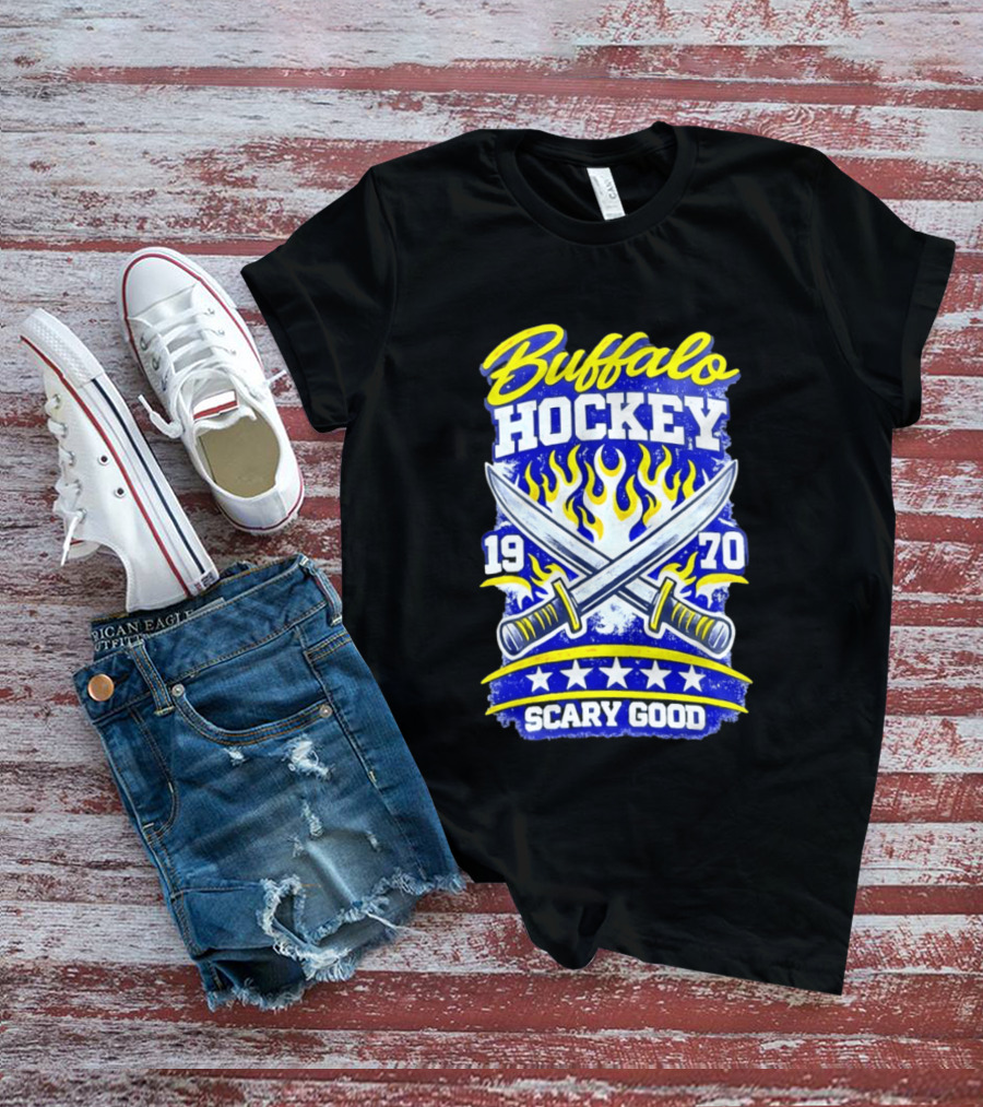 Buffalo Hockey 1970 Scary Good Crossed Swords Flames T-Shirt