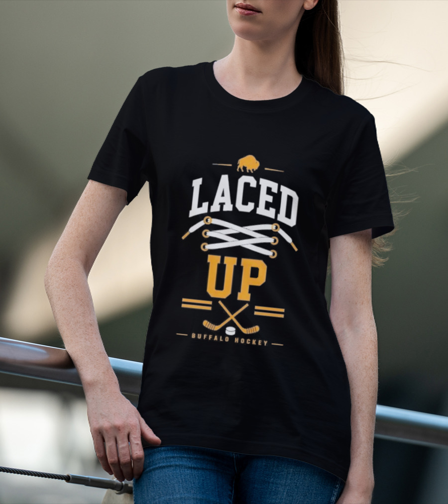 Buffalo Sabres Laced Up Hockey Sticks T-Shirt