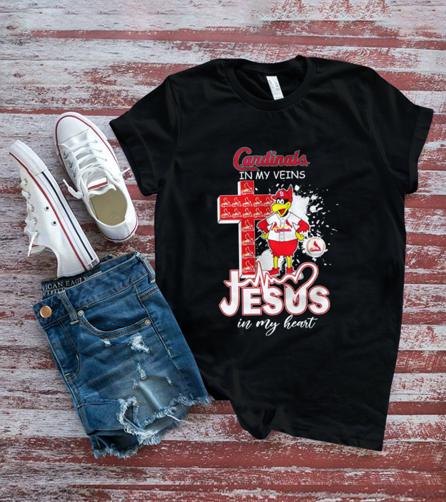 Cardinals In My Veins Jesus In My Heart Cross T-Shirt