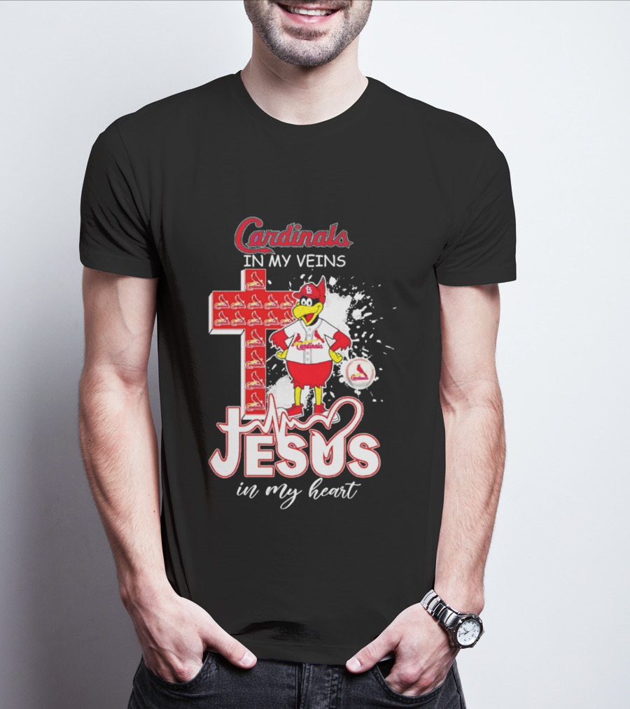 Cardinals In My Veins Jesus In My Heart Cross T-Shirt