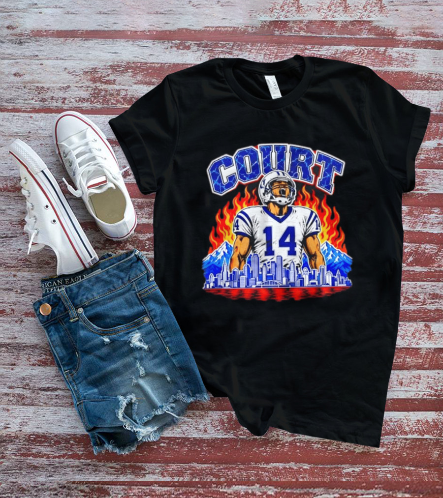 Courtland Sutton Court 14 Skyline Flames Broncos T-Shirt