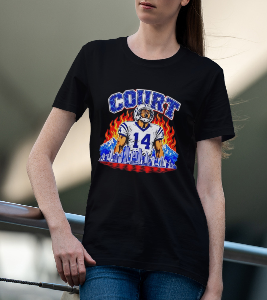 Courtland Sutton Court 14 Skyline Flames Broncos T-Shirt