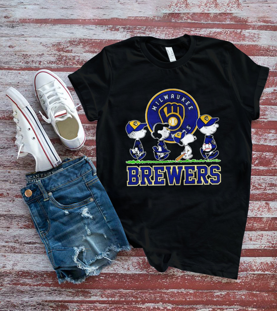 Milwaukee Brewers Peanuts Walking Characters 2026 Abbey Road T-Shirt