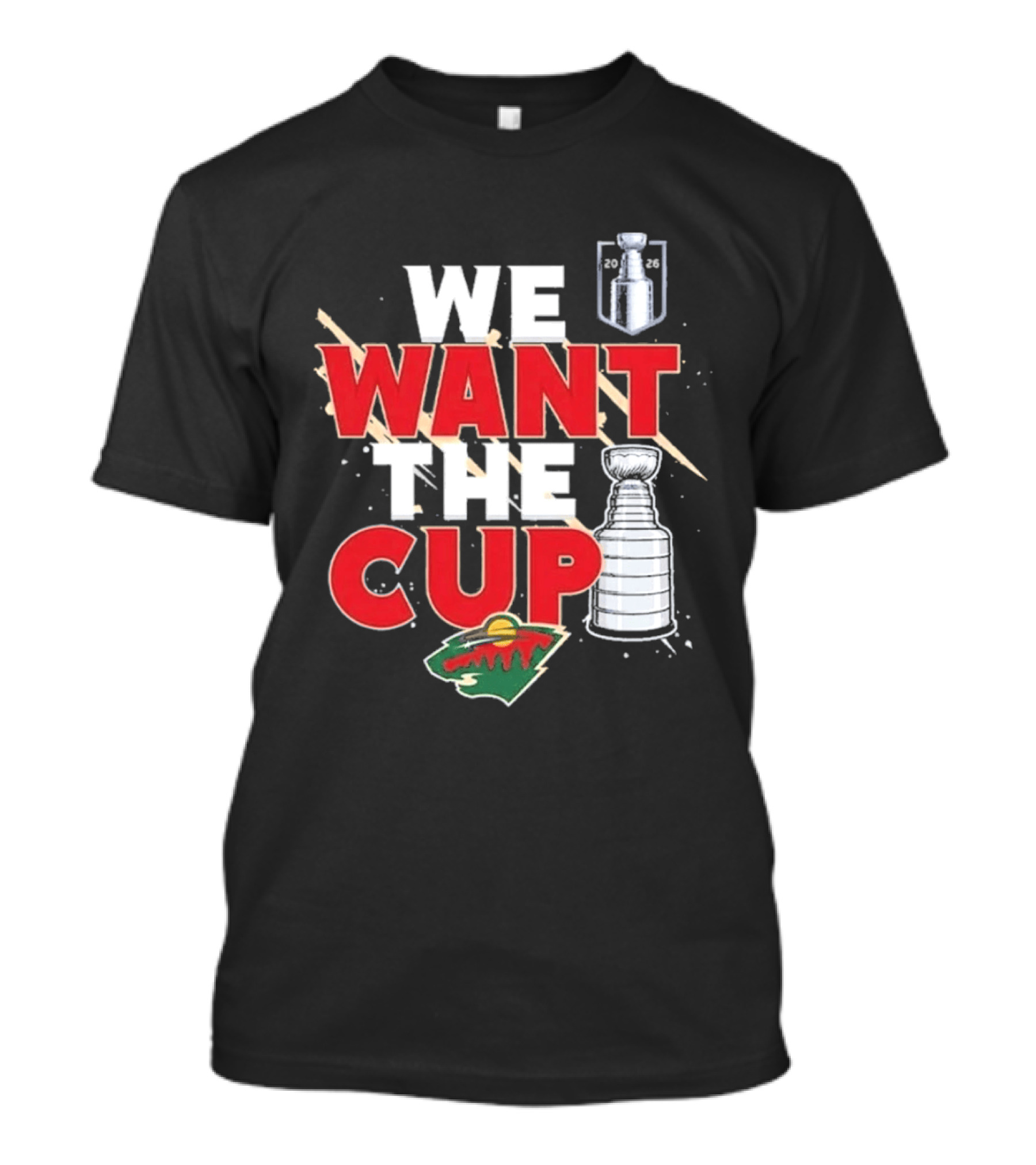 Minnesota We Want The Cup Hockey Fans Stanley Motif T-Shirt
