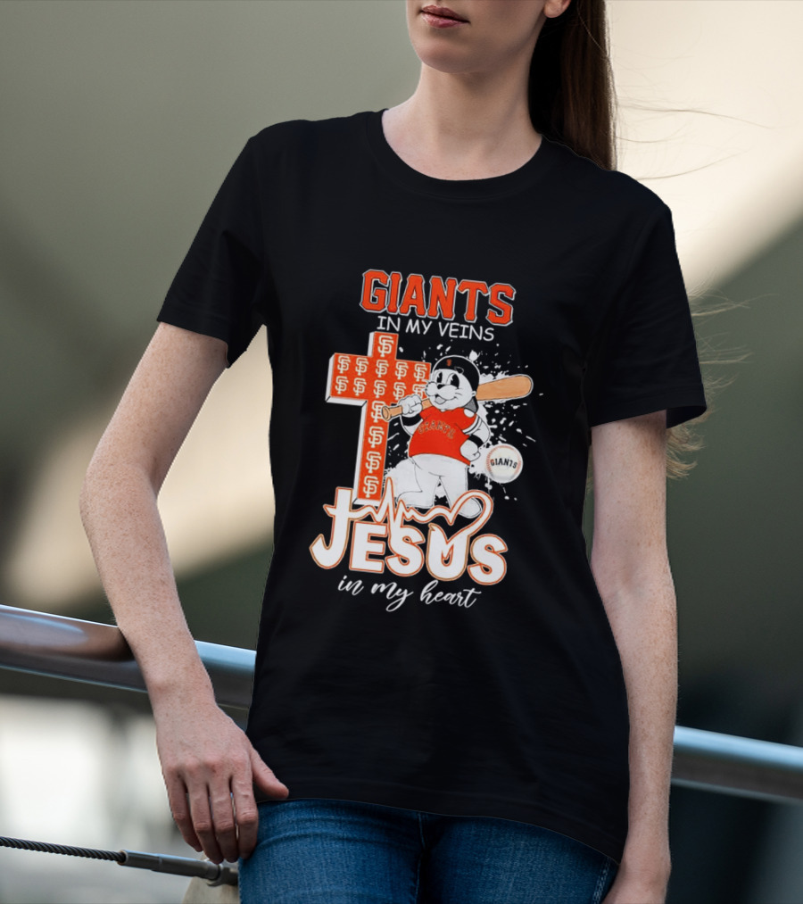 Giants In My Veins Jesus In My Heart Baseball Cross T-Shirt