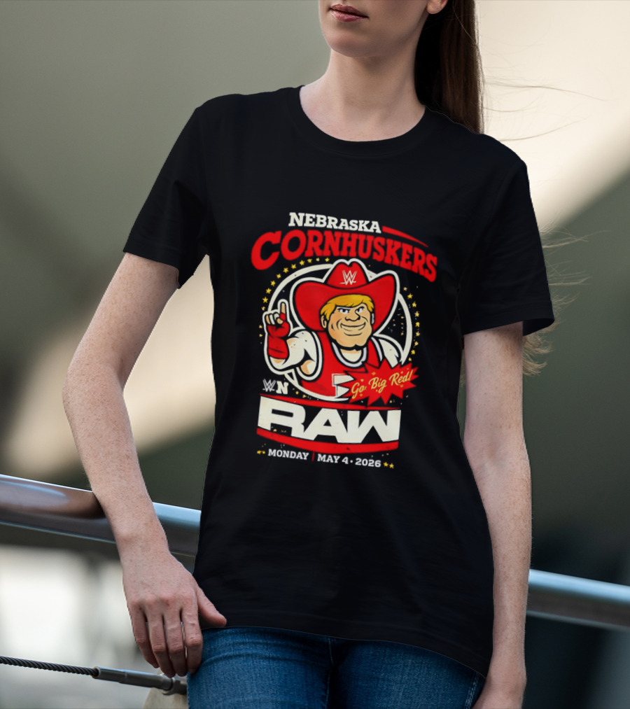 Nebraska Cornhuskers Herbie Husker WWE RAW Go Big Red May 4 2018 T-Shirt