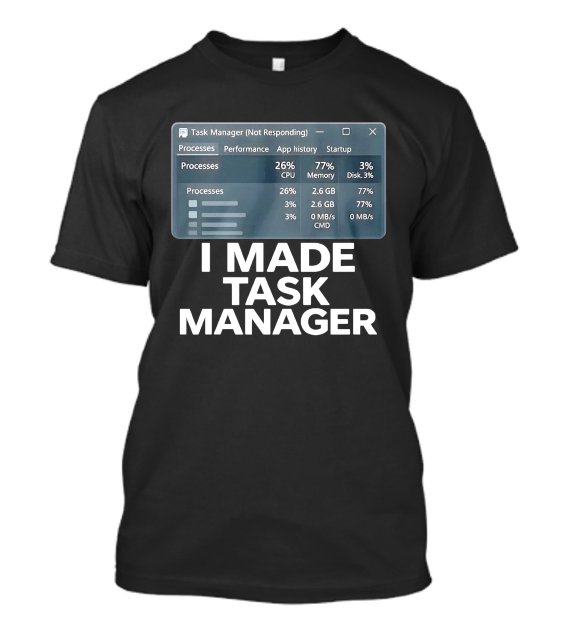 Task Manager Not Responding I Made Task Manager Processes Performance App History Startup T-Shirt