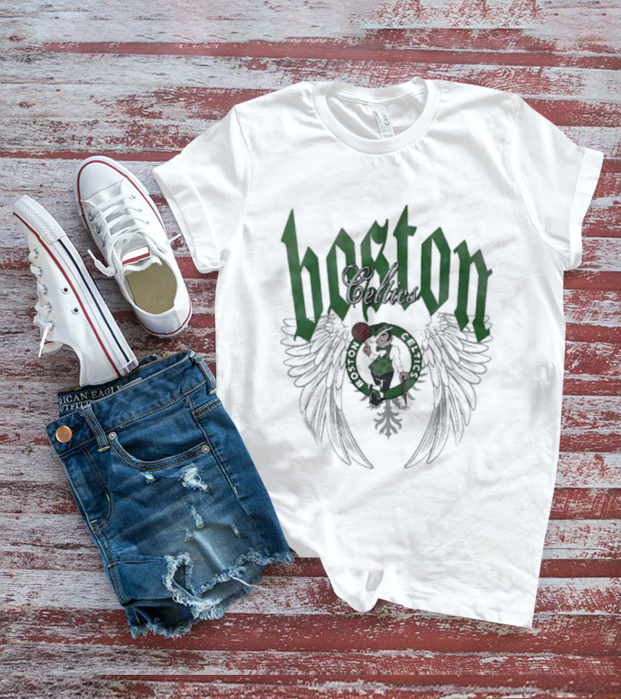 Boston Celtics Basketball Old English Winged Shamrock T-Shirt