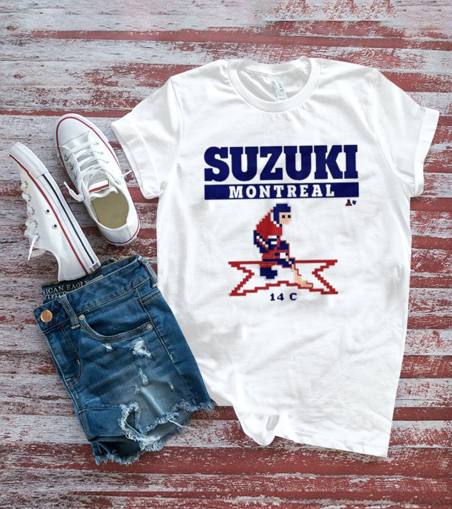 SUZUKI Montreal 14 C Red Hockey Player Pixel T-Shirt