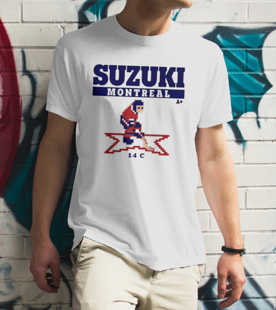 SUZUKI Montreal 14 C Red Hockey Player Pixel T-Shirt