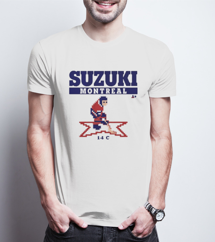 SUZUKI Montreal 14 C Red Hockey Player Pixel T-Shirt