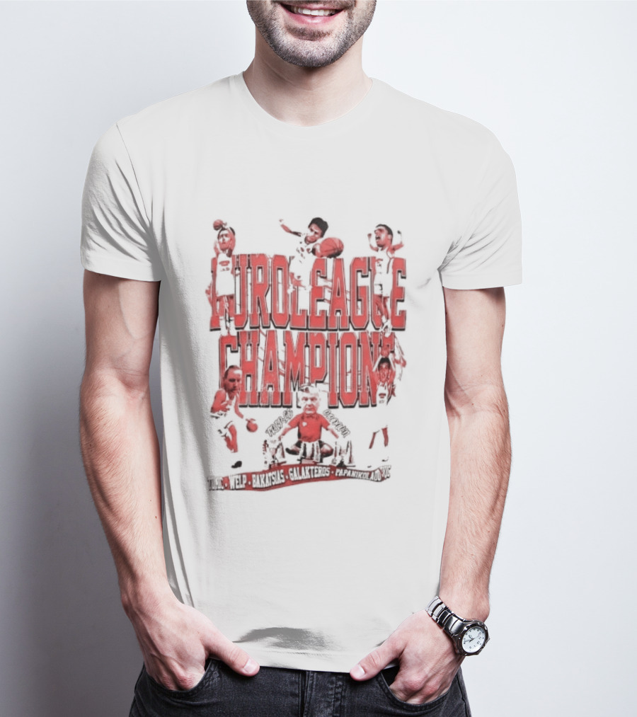 Olympiacos B.C Euroleague Champion Triple Crown Players T-Shirt
