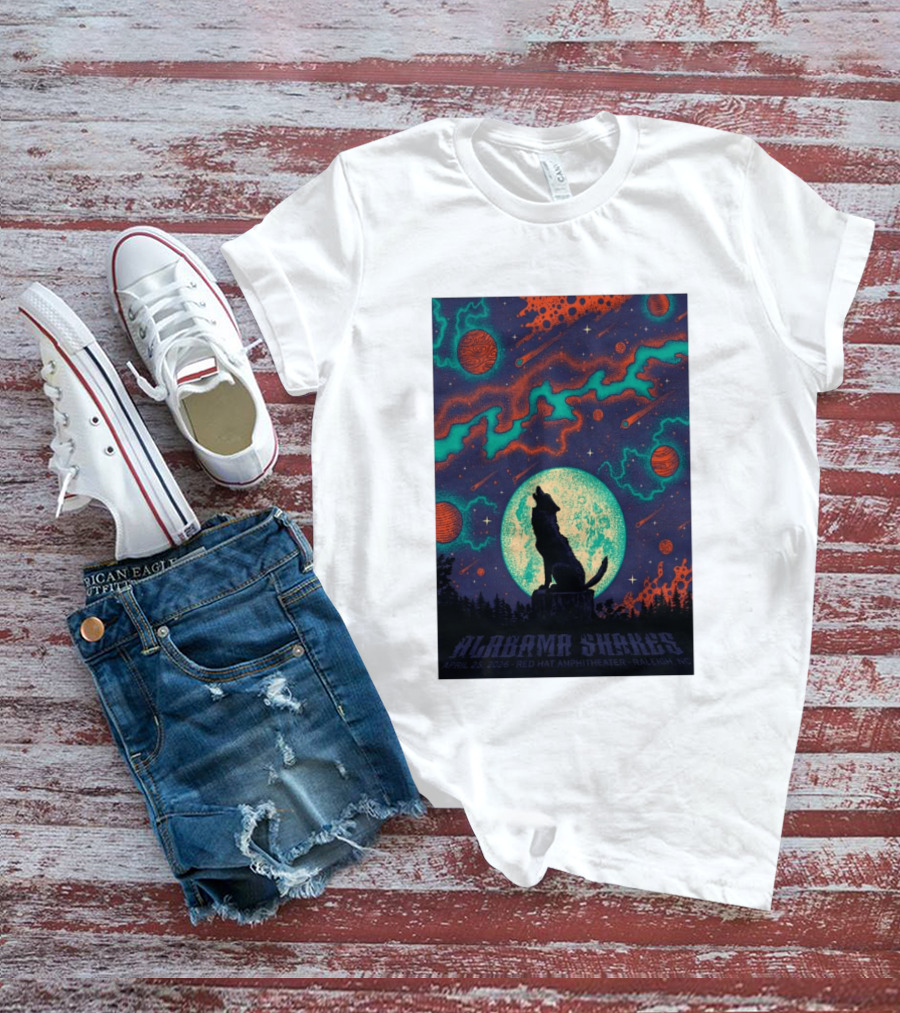 Alabama Shakes Apr 25 2026 Red Hat Amphitheater Raleigh NC Wolf Moon Cosmic Scene T-Shirt