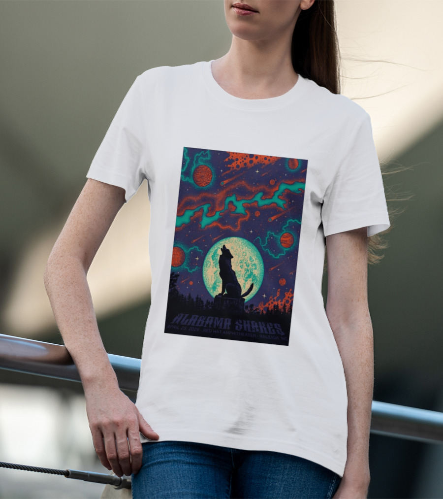Alabama Shakes Apr 25 2026 Red Hat Amphitheater Raleigh NC Wolf Moon Cosmic Scene T-Shirt