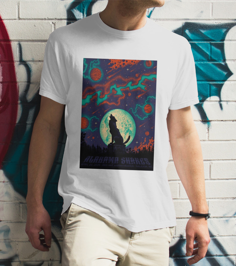 Alabama Shakes Apr 25 2026 Red Hat Amphitheater Raleigh NC Wolf Moon Cosmic Scene T-Shirt