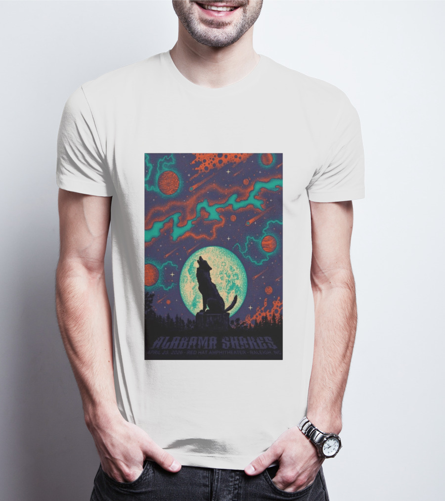 Alabama Shakes Apr 25 2026 Red Hat Amphitheater Raleigh NC Wolf Moon Cosmic Scene T-Shirt
