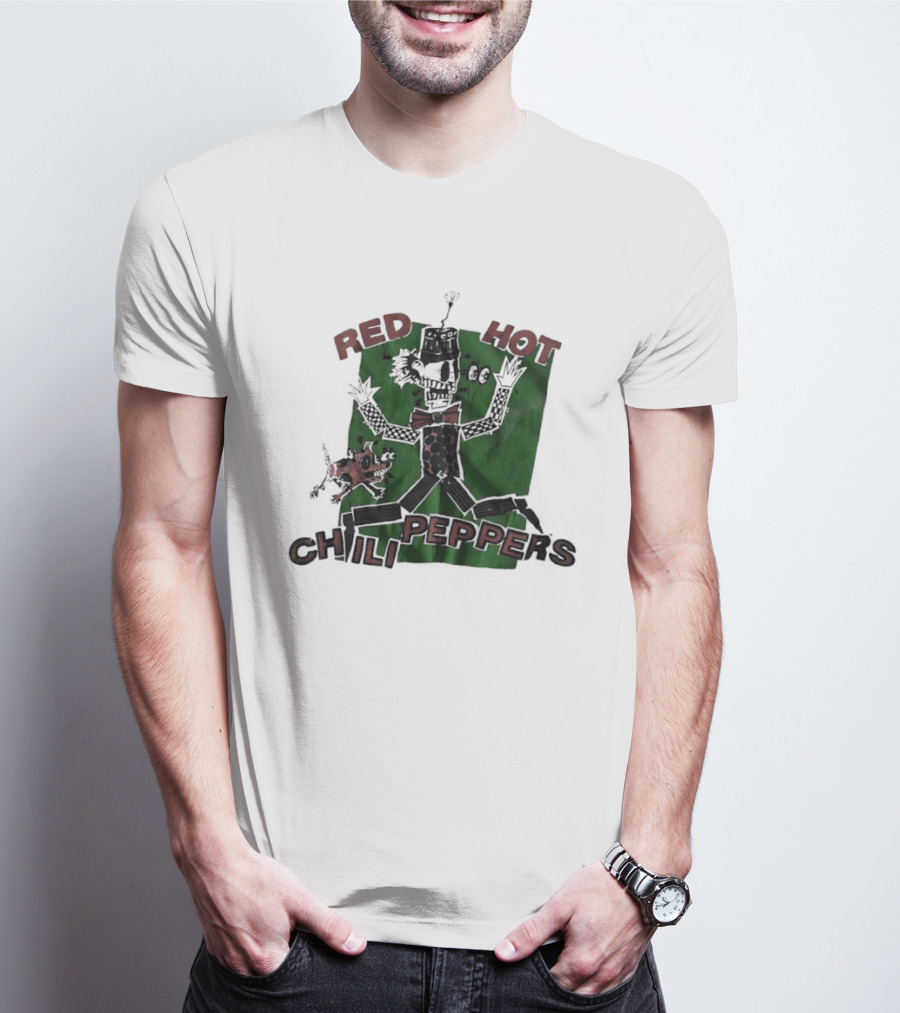 Red Hot Chili Peppers Puppet Skeleton Art With Bowtie And Top Hat T-Shirt