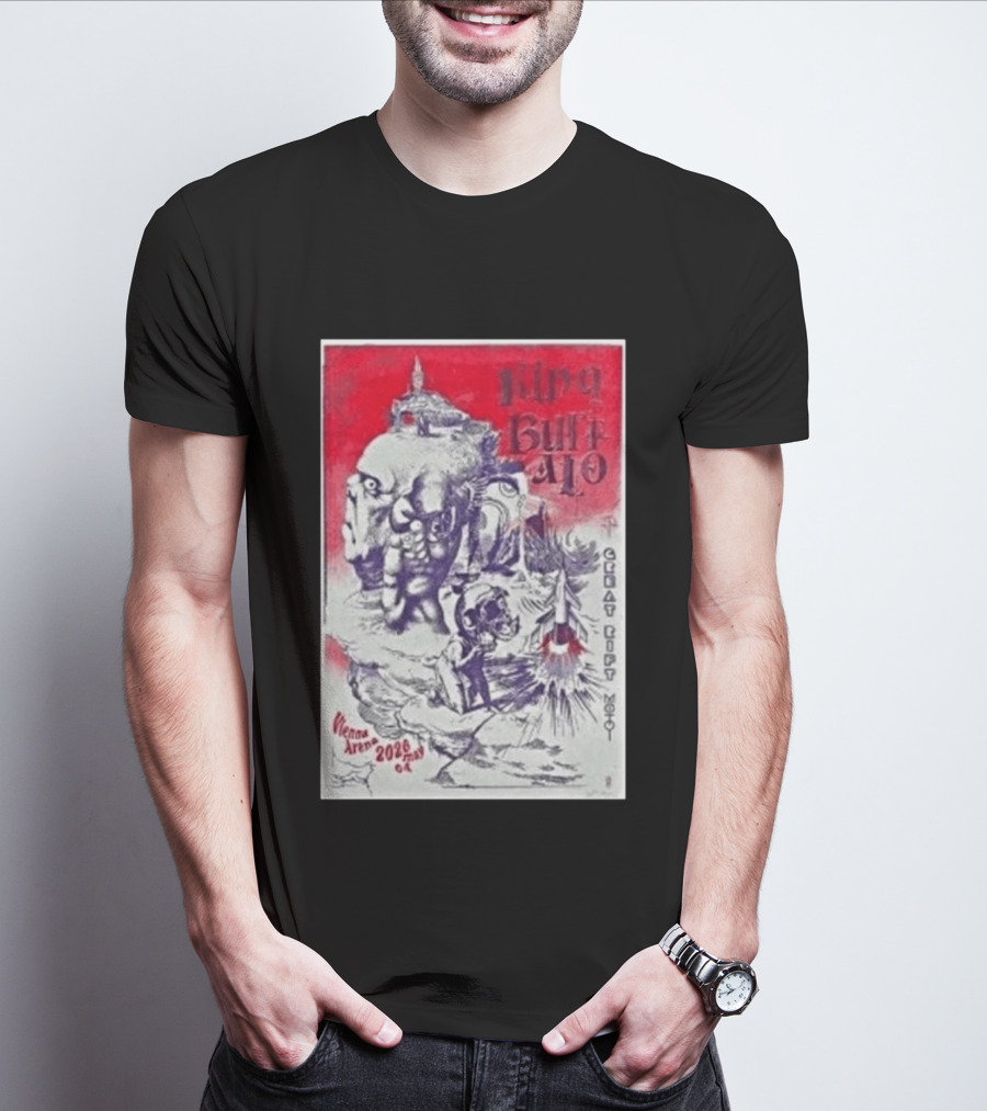 King Buffalo Vienna Arena May 4 2026 Concert Art Featuring Surreal Imagery And Space T-Shirt