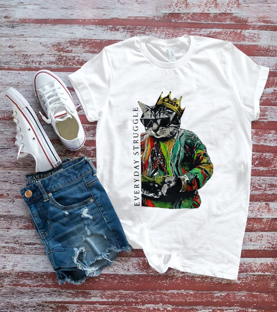 Everyday Struggle Notorious B.I.G Cat Meme Crown Sunglasses T-Shirt