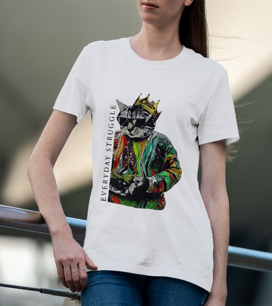 Everyday Struggle Notorious B.I.G Cat Meme Crown Sunglasses T-Shirt