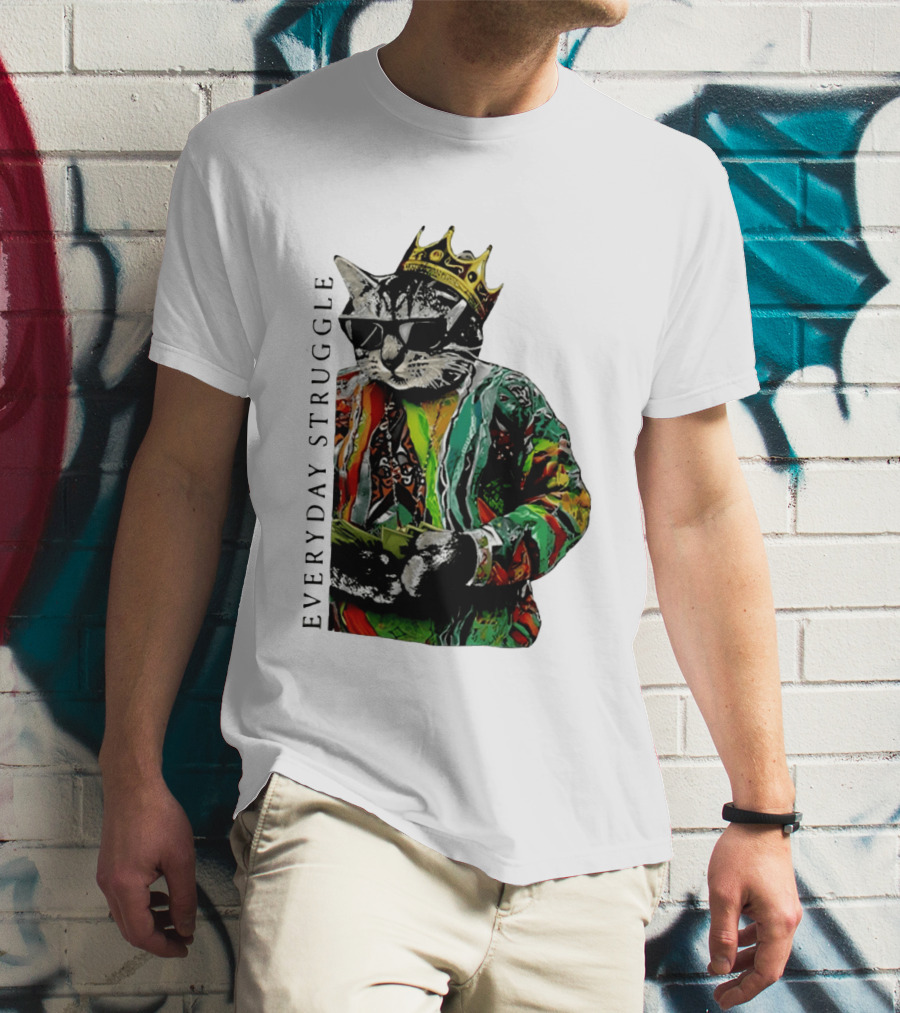 Everyday Struggle Notorious B.I.G Cat Meme Crown Sunglasses T-Shirt