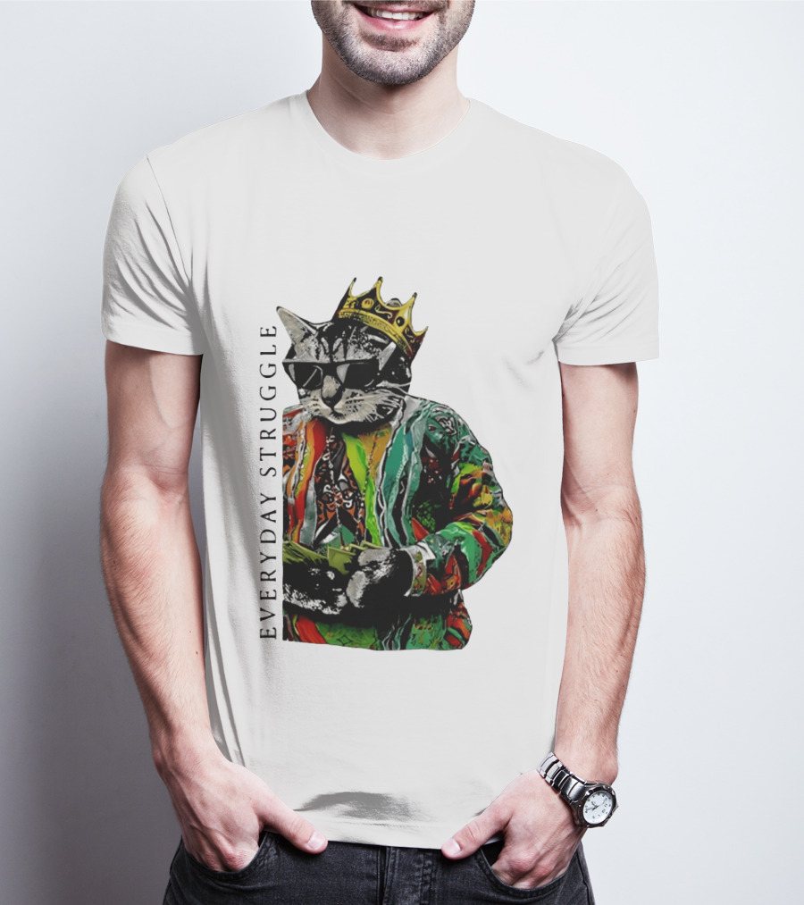 Everyday Struggle Notorious B.I.G Cat Meme Crown Sunglasses T-Shirt
