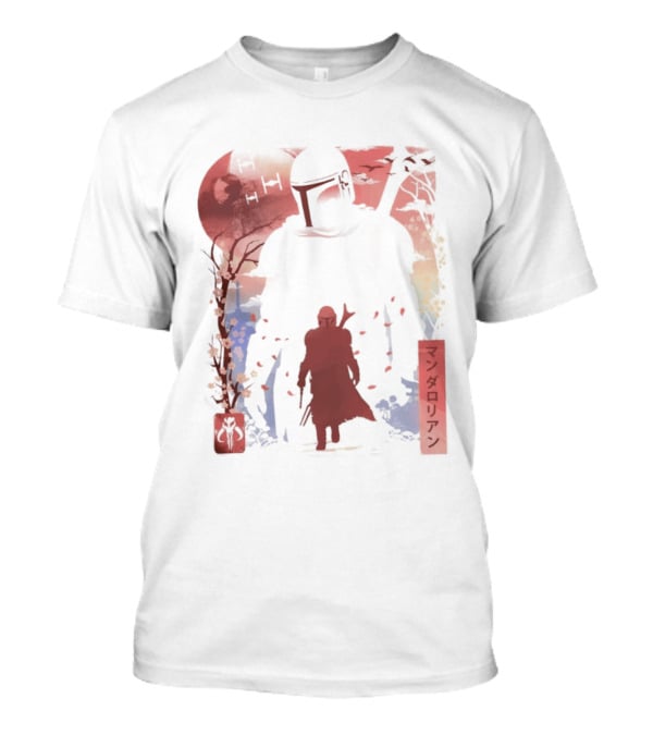 Lone Gunfighter Mandalorian Creed Japanese Text Star Wars Art Red Blue Yellow T-Shirt