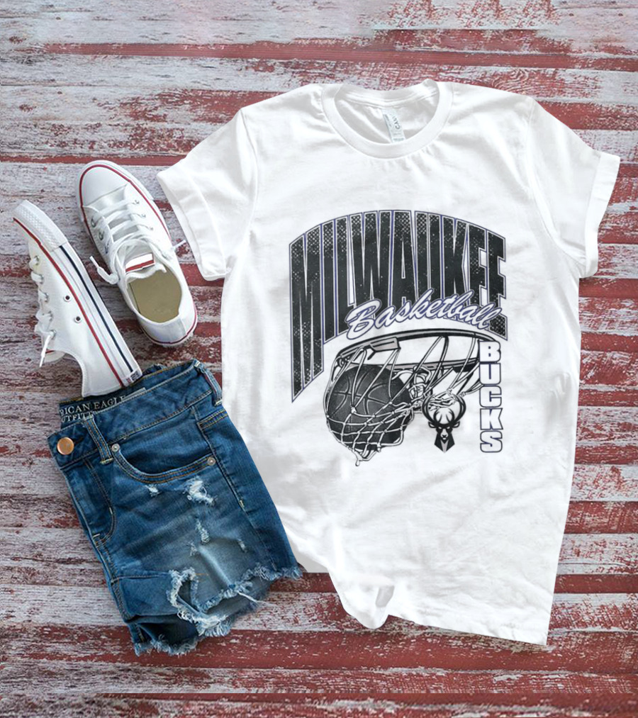 Milwaukee Bucks Basketball Swish Deer Hoop T-Shirt