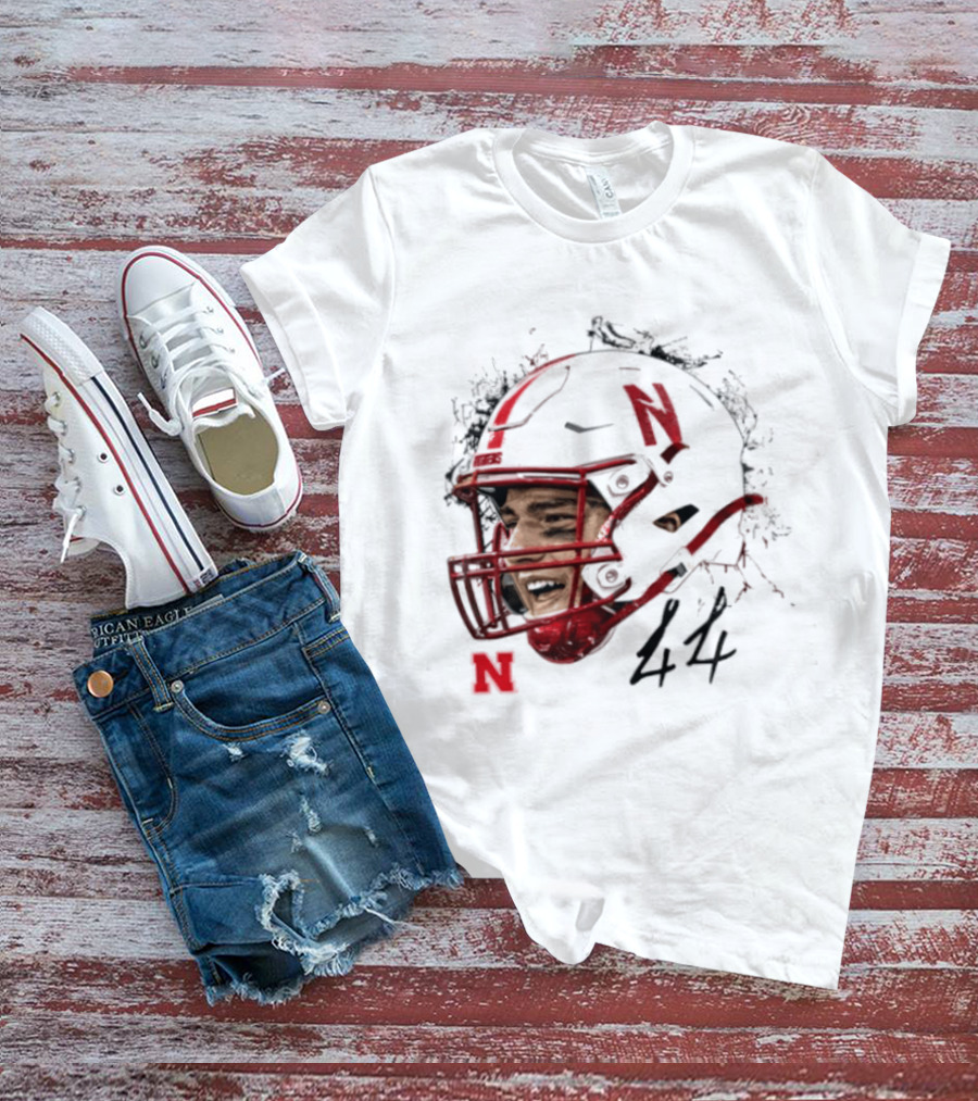 NCAA Football Nebraska Cornhuskers Luke Lindenmeyer Game Face 44 Helmet T-Shirt